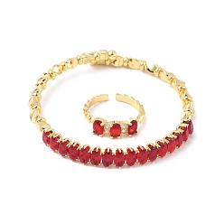 (123L) Белый крем непрозрачный блеск Овальные латунные браслеты-манжеты и кольца с микропаве из кубического циркония для женщин, стойки покрытие, реальный 18 k позолоченный, огнеупорный кирпич, браслет: 7ширина мм, внутренний диаметр: 59.5x55 мм