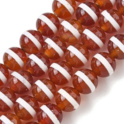 Striped Pattern Tibetan Style dZi Beads Strands, Natural Dyed Agate Beads, Round, Red, Striped Pattern, 10mm, Hole: 1mm, about 38pcs/strand, 14.96''(38cm)