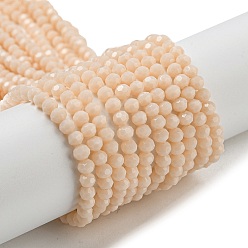 PeachPuff Opaque Glass Beads Stands, Faceted(32 Facets), Round, PeachPuff, 3~3.5mm, Hole: 0.6mm, about 174~175pcs/strand, 21.18''~21.34''(53.8~54.2cm)