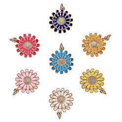 Mixed Color 7Pcs 7 Colors Brass Enamel Pendants, Nickel Free, Real 16K Gold Plated, with Jump Rings, Chrysanthemum, Mixed Color, 18.5x16x4mm, Jump Ring: 5x1mm, Inner Diameter: 3mm, 1pc/color