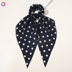 Bubble gauze polka dot triangle scarf - navy blue Chic Floral Hair Accessory for Women - Triangle Ribbon Peony Bow Scrunchie Headband