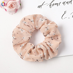 C218 Chiffon Floral Polka Dot - Korean Pink Floral Fabric Hair Scrunchie for Ponytail - Charming and Elegant Accessory