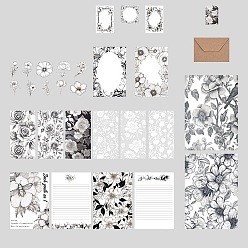 Light Grey Flower Scrapbook Paper Pads & Stickers & Envelope Set, for DIY Album Scrapbook, Background Paper, Diary Decoration, Light Grey, 50~297x30~210mm, 40pcs/set