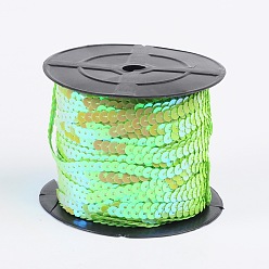 Light Green Plastic Paillette/Sequins Chain Rolls, AB Color, Light Green, 6mm