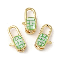 Бледно-Зеленый Латунные эмалированные застежки-лобстеры, с оболочкой, долговечный, без свинца и без кадмия, реальный 18 k позолоченный, овальные, бледно-зеленый, 18x9x6.5 мм, отверстие : 1.2 мм