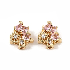 Pink Латунные микро проложить кубического циркония бусы, Рождественские елки, реальный 18 k позолоченный, розовые, 13.5x11.5x5.5 мм, отверстие : 1.6 мм