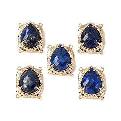 Ляпис-Лазурь Латунные многорядные звенья с микропаве из кубического циркония и натуральным лазуритом, слеза, граненые, стойки покрытие, 22.5~23x18x7 мм, отверстие : 1.4 мм