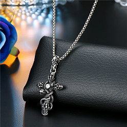 4 Men's Punk Stainless Steel Sweater Chain with Cross and Skull Pendant Necklace