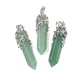 Зеленый Авантюрин Естественный зеленый авантюрин подвески, пулевые чары, с латунной отделкой в виде листа, без кадмия и без свинца, 44~46x11.5~12x12 мм, отверстие : 8x5 мм