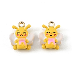 Золотой Подвески из эмали и сплава, прелести пчел, долговечный, стойки покрытие, золотые, 14.5x13x8 мм, отверстие : 1.4 мм