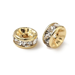 Настоящее золото 18K 316 разделительные бусины из хирургической нержавеющей стали со стразами, плоско-круглые, ионное покрытие (ip), плоско-круглые, реальный 18 k позолоченный, 7x3 мм, отверстие : 1 мм