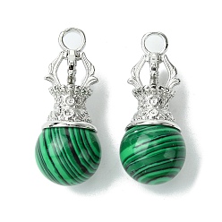 Малахит Синтетического малахита подвески, круглые подвески, Подвески-лампочки со стойкой, латунь с платиновым покрытием, рог оленя, без кадмия и без свинца, без кадмия и без свинца, 39~40x16~16.5 мм, отверстие : 4.5 мм