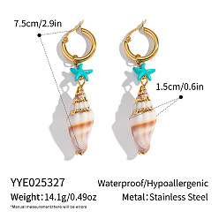 Другие Серьги из 304 нержавеющей стали, реальный 18 k позолоченный, раковина, 75x15 мм