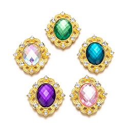 Mixed Color Alloy Acrylic Rhinestone Cabochons, with Rhinestone, Faceted, Oval, Golden, Mixed Color, 31x27x5mm