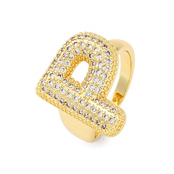 Letter P Кольца-манжеты для пальцев с покрытием из латуни с микропаве из прозрачного кубического циркония для женщин, долговечный, реальный 18 k позолоченный, Письмо ~ Z, Письмо P, 18.5x12.5 мм, внутренний диаметр: 17.5 мм