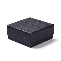 Black Paper Jewelry Set Boxes, with Black Sponge, for Necklaces and Earring, Square, Black, 7.5x7.5x3.6cm