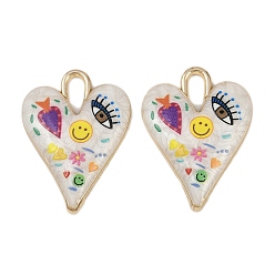 Разноцветный Подвески из эмали и сплава, долговечный, стойки покрытие, реальный 18 k позолоченный, сердце, злые глаза, красочный, 34.5x25.5x5 мм, отверстие : 9x3.5 мм