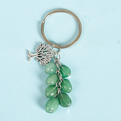 Green Aventurine Natural Green Aventurine Keychains, with Alloy Tree of Life Charms and Keychain Ring Clasps, 83mm