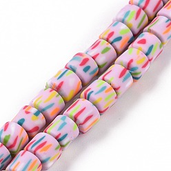 Pink Handmade Polyester Clay Beads Strand, Column, Pink, 6~7x6~6.5mm, Hole: 1.6~2mm, about 61~62pcs/strand, 15.75''(40cm)