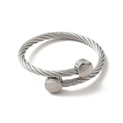 Stainless Steel Color 304 Stainless Steel Twist Rope Open Cuff Bangle with Flat Round Beaded for Women, Stainless Steel Color, Inner Diameter: 2 inch(5.2cm)