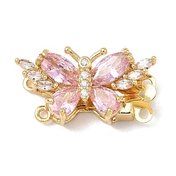Сливовый Застежки-бабочки из латуни с микропаве из кубического циркония, реальный 18 k позолоченный, 2 нитей, 4-луночное, слива, 12x23x7 мм, отверстия : 1.2 mm и 1.4 мм