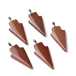 Камень с Пылевым Золотом Синтетические голдстоуновские подвески, очарование стрелы, с латунной фурнитурой платинового цвета, 39~44x18.5~20x6~7 мм, отверстие : 3~4x5~6.5 мм