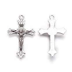 Antique Silver Tibetan Style Alloy Pendants, For Easter, Crucifix Cross, Antique Silver, 37x21.7x2.7mm, Hole: 2mm