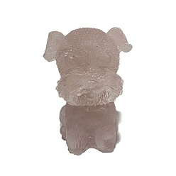 Rose Quartz Resin Dog Display Decoration, with Natural Rose Quartz Chips inside Statues for Home Office Decorations, 25x30x40mm