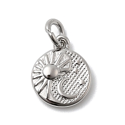 Платинированный Латунь прелести, плоские круглые с солнцем и луной, долговечный, стойки покрытие, с целью перехода в кольце, Реальная платина, 12x10x2 мм, отверстие : 3 мм