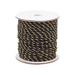 Black Polyester Cords, Milan Cords/Twisted Cords, 3-Ply, Black, 3mm, about 35~37.18 Yards(32~34m)/roll