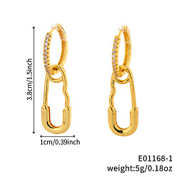 Золотой Геометрическая скрепка латунная прозрачная кубическая циркония брошь серьги-кольца, День святого Валентина, золотые, 38x10 мм