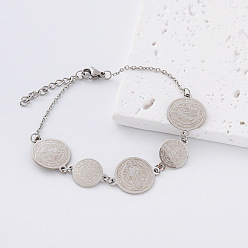 Plata Religión 304 pulseras de cadena con medalla de San Benito de acero inoxidable, plata, 7.87 pulgada (20 cm)