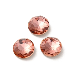 Padparadscha Glass Rhinestone Cabochons, Point Back & Back Plated, Faceted, Flat Round, Padparadscha, 6x2.7mm