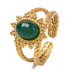 Зеленый агат Овальные перстни из натурального зеленого оникса-агата, золотистый тон 304 открытые манжеты из нержавеющей стали для женщин, 15 мм, внутренний диаметр: регулируемый