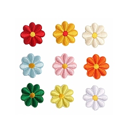 Mixed Color Computerized Embroidery Cloth Iron on/Sew on Patches, Costume Accessories, Appliques, Daisy Flower, Mixed Color, 40x40mm, 9pcs/set