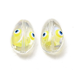 Yellow Transparent Glass Beads, with Enamel, Teardop with Evil Eye Pattern, Yellow, 20.5x13x10mm, Hole: 1.2mm