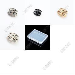 Couleur Mélangete 64pcs 4 couleurs bloque-cordons en alliage, boutons de fermeture à cordon de serrage à double trou, ovale, couleur mixte, 13.75x15.6x5.15mm, Trou: 4.41mm, 16 pcs / couleur