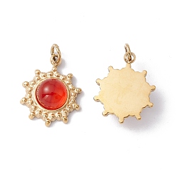 Carnelian Natural Carnelian Charms, with Ion Plating(IP) Real 24K Gold Plated 304 Stainless Steel Findings, Flower, 15x12x4mm, Hole: 2.8mm