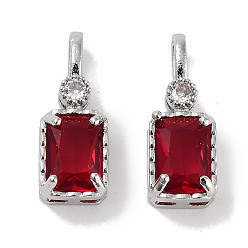 Красный Латунные микро проложить кубического циркония подвески, прямоугольные, платина, красные, 16~16.5x6x4.5 мм, отверстие : 2x3.5 мм