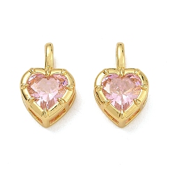 Pink Кулон из циркония, сердце прелести, одиночные каменные прелести, реальный 18 k позолоченный, розовые, 16x10x5.5 мм, отверстие : 5x3 мм