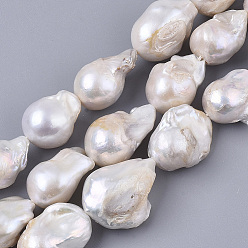 Seashell Color Natural Baroque Pearl Keshi Pearl Beads Strands, Cultured Freshwater Pearl, Teardrop, Seashell Color, 15~30x13~23x13~15mm, Hole: 0.6mm, about 20pcs/Strand, 15.75 inch(40cm)