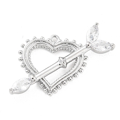 Real Platinum Plated Brass Pendants, with Clear Glass, Heart with Arrow Charms, Real Platinum Plated, 21x28x5mm, Hole: 1.2mm