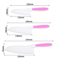 Pearl Pink Plastic Cake Knife, with Thermo-Plastic-Rubber, Kitchen Baking Tool, Pearl Pink, 220~275x40~55mm, 3pcs/set