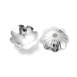 925 Sterling Silver Plated Brass Bead Caps, Cadmium Free & Lead Free, Flower, 925 Sterling Silver Plated, 10x10x2.5mm, Hole: 1.6mm