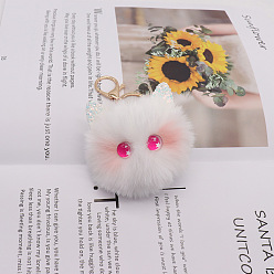 Deep Pink Imitation Rabbit Fur Keychain, Cat, Deep Pink, 15cm