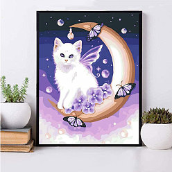 White DIY Rectangle Cat Theme Diamond Painting Kits, Including Canvas, Resin Rhinestones, Diamond Sticky Pen, Tray Plate and Glue Clay, White, 400x300mm