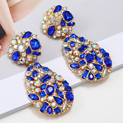 Blue Colorful Crystal Ellipse Handmade Pendant Earrings for Women's Fashion Jewelry