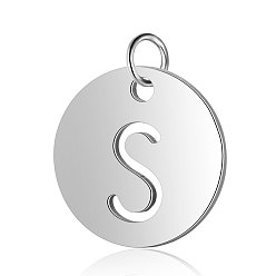Letter S 304 Stainless Steel Charms, Flat Round with Letter, Stainless Steel Color, Letter.S, 12x1mm, Hole: 2.5mm