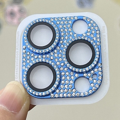 Dodger Blue Glass & Alloy Rhinestone Mobile Phone Lens Film, Lens Protection Accessories, Compatible with 13/14/15 Pro & Pro Max Camera Lens Protector, Dodger Blue, 3.5x3.5cm