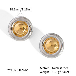 Half Round Двухцветные серьги-гвоздики из нержавеющей стали, золотой и серебряный, полукруглый, 28.5 мм